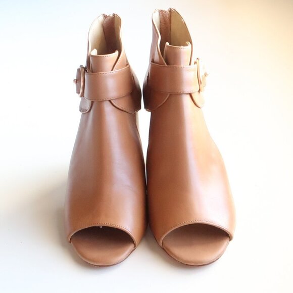 Vaneli Tan Leather Peep Toe Stacked Block Heel Bootie Shoes Ankle Boots Size 6 - Picture 13 of 16
